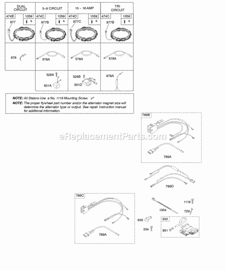 Alternator Fuel Supply Ignition Diagram and Parts List for 441677-0112-B1  Briggs and Stratton Engine